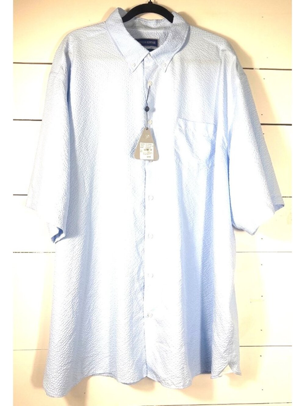 American Heritage Mens Sky Blue Seersucker Button-Up Shirt 2XLT Lightweight